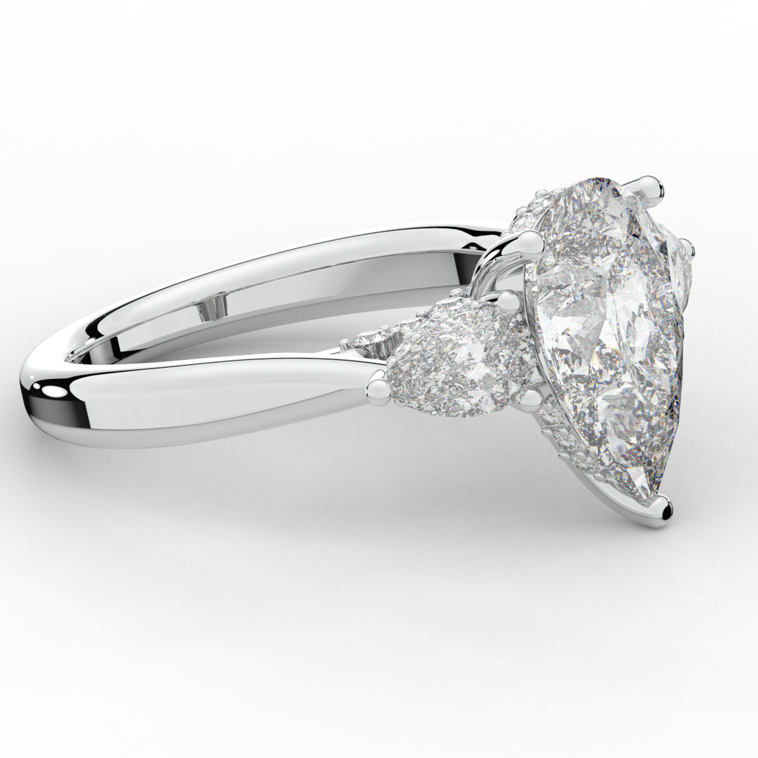 3.70CT.TW PEAR LAB DIAMOND 3 STONE ENGAGEMENT RING - Nazarelle