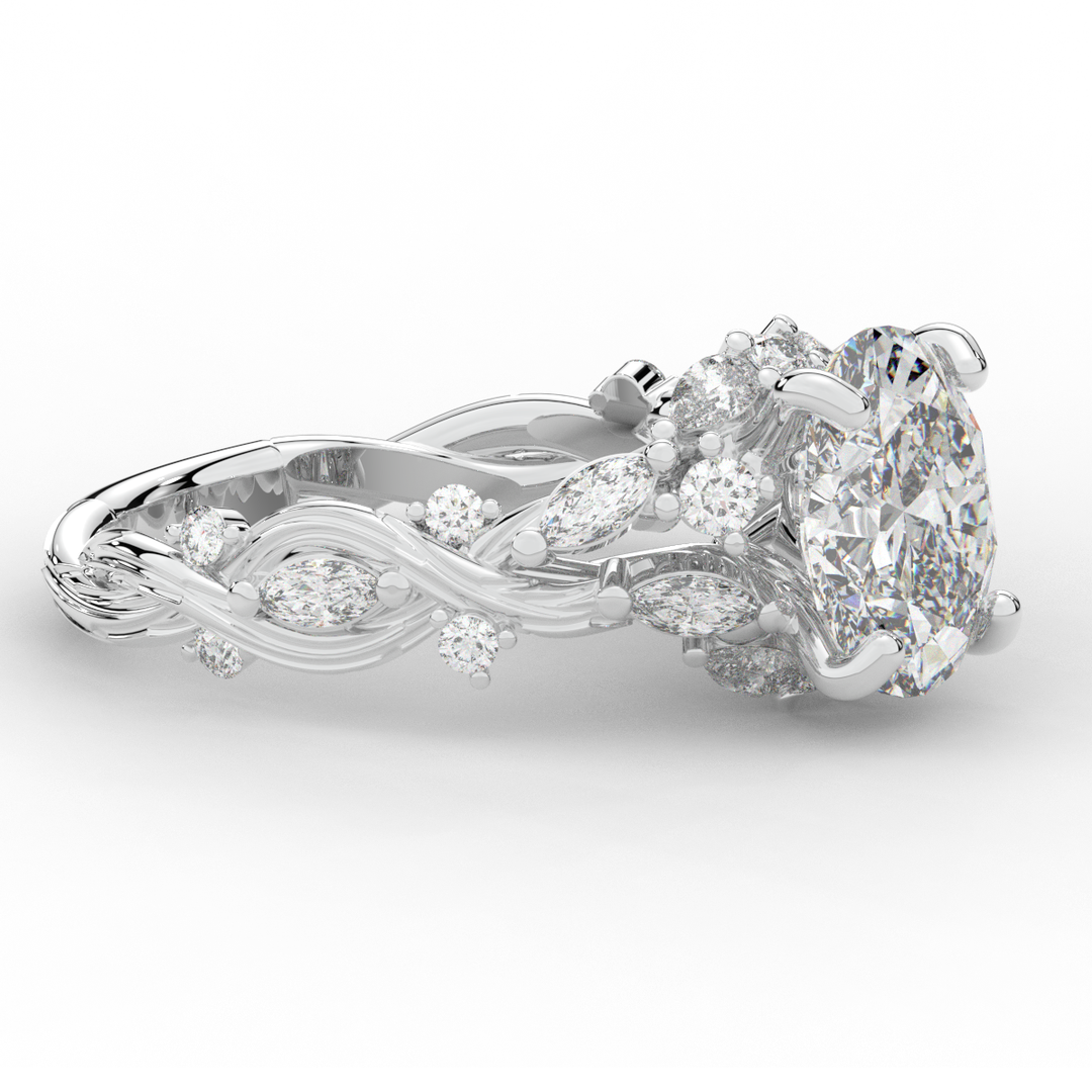 2.60CT.TW OVAL LAB DIAMOND STYLIZED VINE AND TREE BARK FINISH ENGAGEMENT RING - Nazarelle