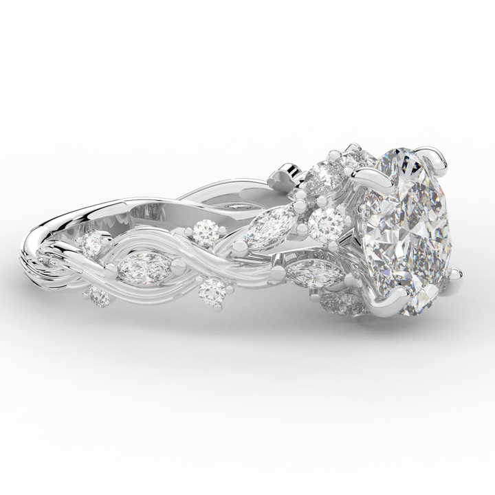 2.60CT.TW OVAL LAB DIAMOND STYLIZED VINE AND TREE BARK FINISH ENGAGEMENT RING - Nazarelle