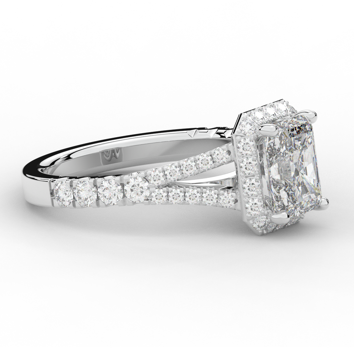 2.60CT.TW RADIANT LAB DIAMOND SPLIT SHANK HALO ENGAGEMENT RING - Nazarelle