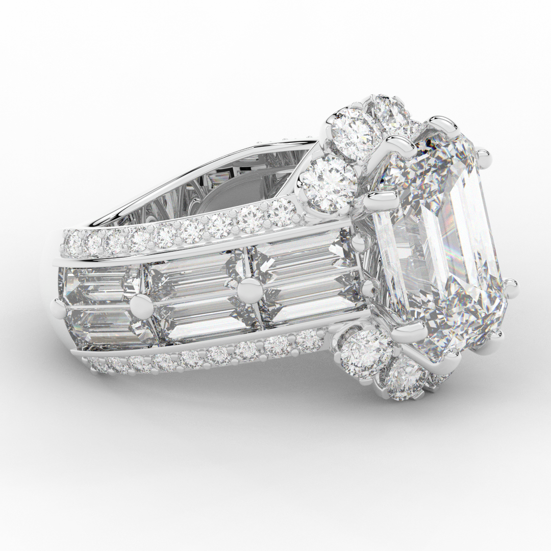 8.25CT.TW EMERALD CUT LAB DIAMOND HALO ENGAGEMENT RING - Nazarelle