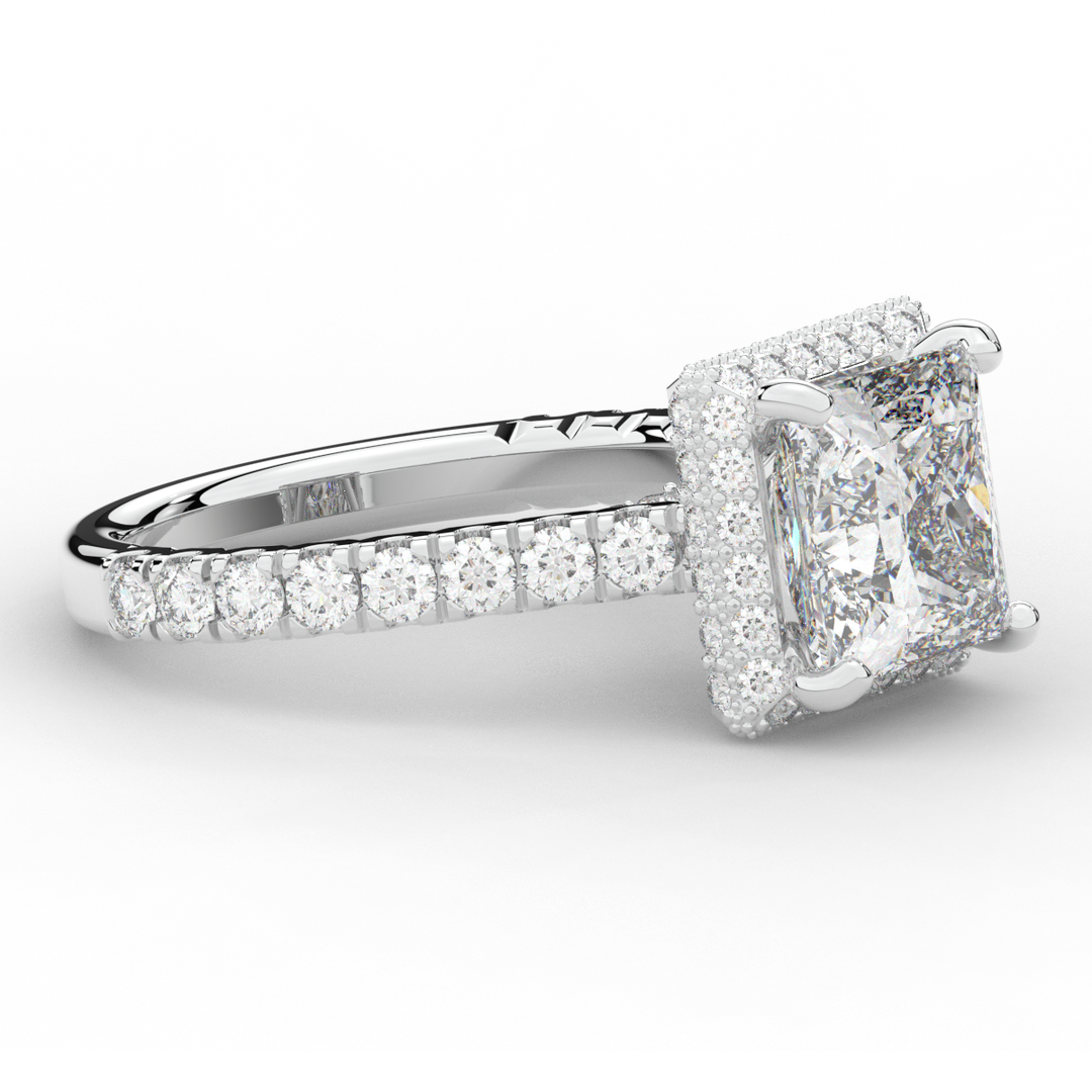 3.90CT.TW PRINCESS LAB DIAMOND HALO ENGAGEMENT RING - Nazarelle