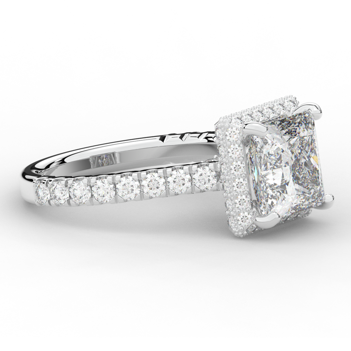 3.90CT.TW PRINCESS LAB DIAMOND HALO ENGAGEMENT RING - Nazarelle