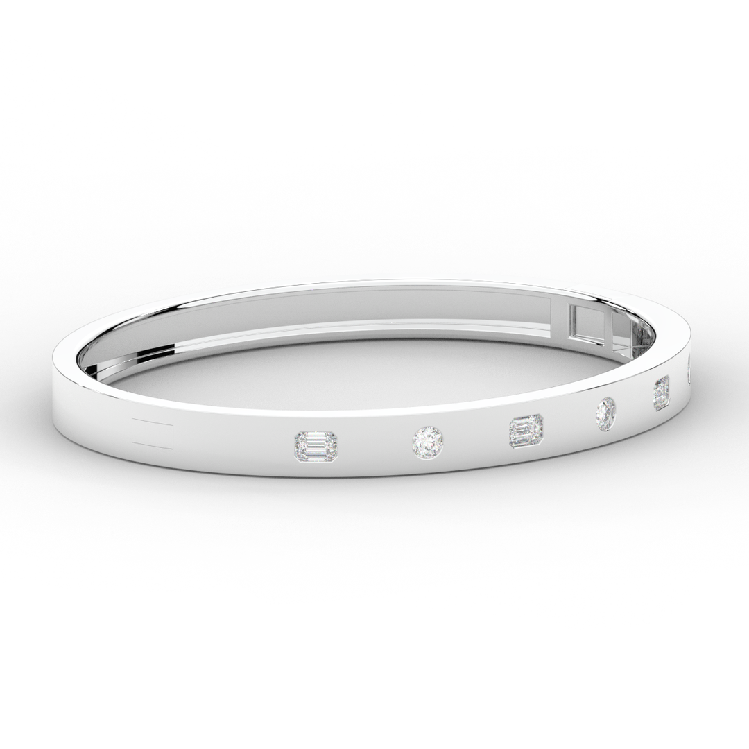 1.00CT.TW ROUND AND EMERALD CUT LAB DIAMOND BEZEL SET BANGLE - Nazarelle