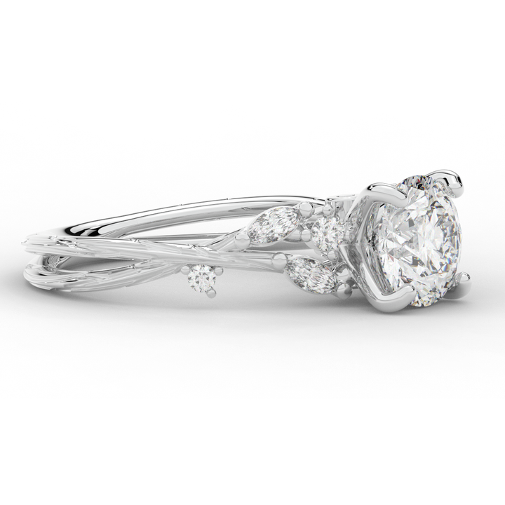1.75CT.TW ROUND LAB DIAMOND STYLIZED VINE AND TREE BARK FINISH ENGAGEMENT RING - Nazarelle