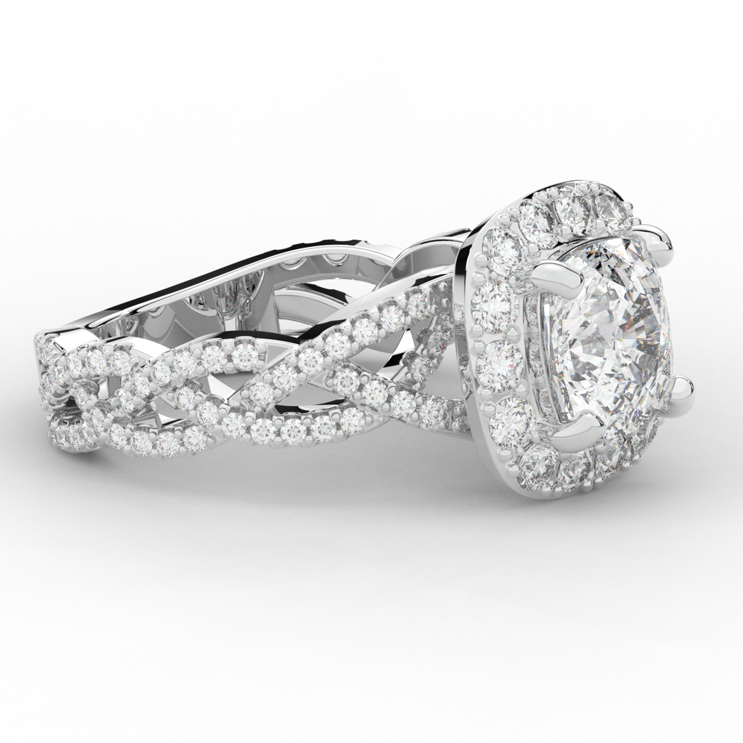 2.70CT.TW CUSHION LAB DIAMOND HALO TRIPLE TWIST ENGAGEMENT RING - Nazarelle