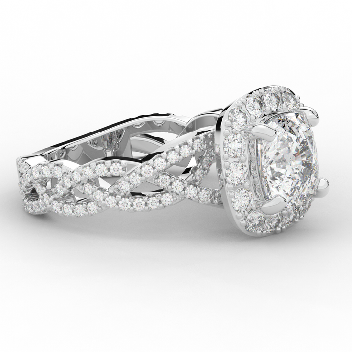2.70CT.TW CUSHION LAB DIAMOND HALO TRIPLE TWIST ENGAGEMENT RING - Nazarelle