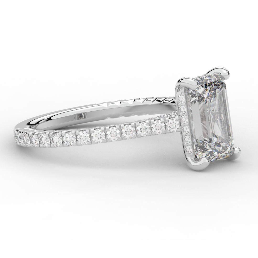 3.50CT.TW EMERALD CUT LAB DIAMOND UNDERHALO SOLITAIRE ENGAGEMENT RING - Nazarelle