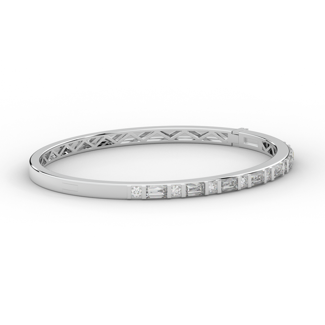 2.75CT.TW ROUND AND EMERALD CUT LAB DIAMOND SHARED PRONG BANGLE - Nazarelle