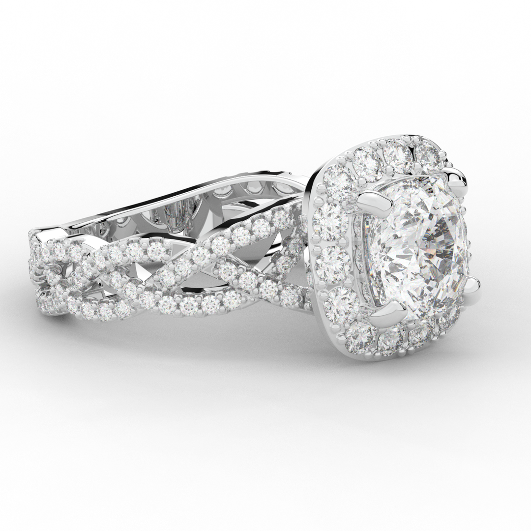 2.70CT.TW CUSHION LAB DIAMOND HALO TRIPLE TWIST ENGAGEMENT RING - Nazarelle
