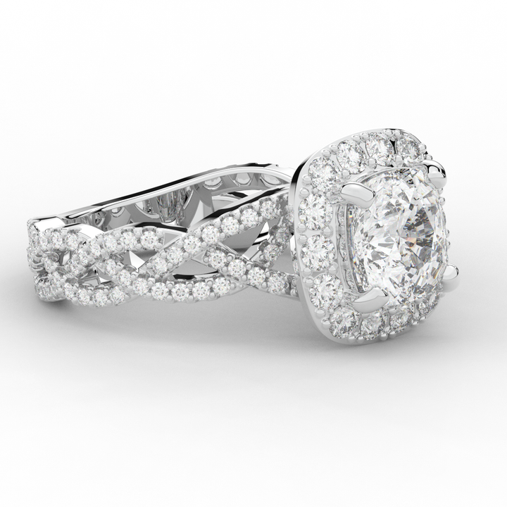 2.70CT.TW CUSHION LAB DIAMOND HALO TRIPLE TWIST ENGAGEMENT RING - Nazarelle