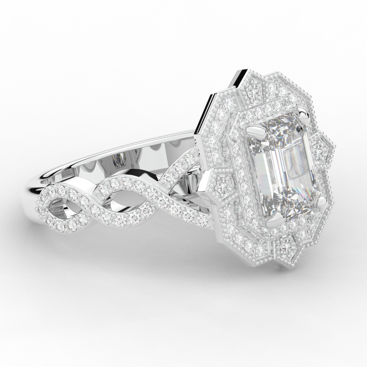 1.90CT.TW EMERALD CUT LAB DIAMOND HALO ENGAGEMENT RING - Nazarelle