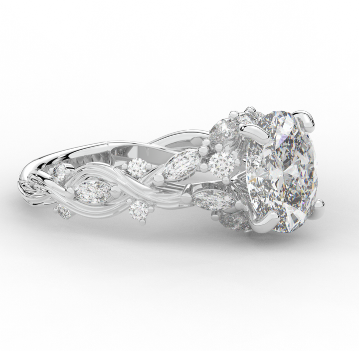 2.60CT.TW OVAL LAB DIAMOND STYLIZED VINE AND TREE BARK FINISH ENGAGEMENT RING - Nazarelle