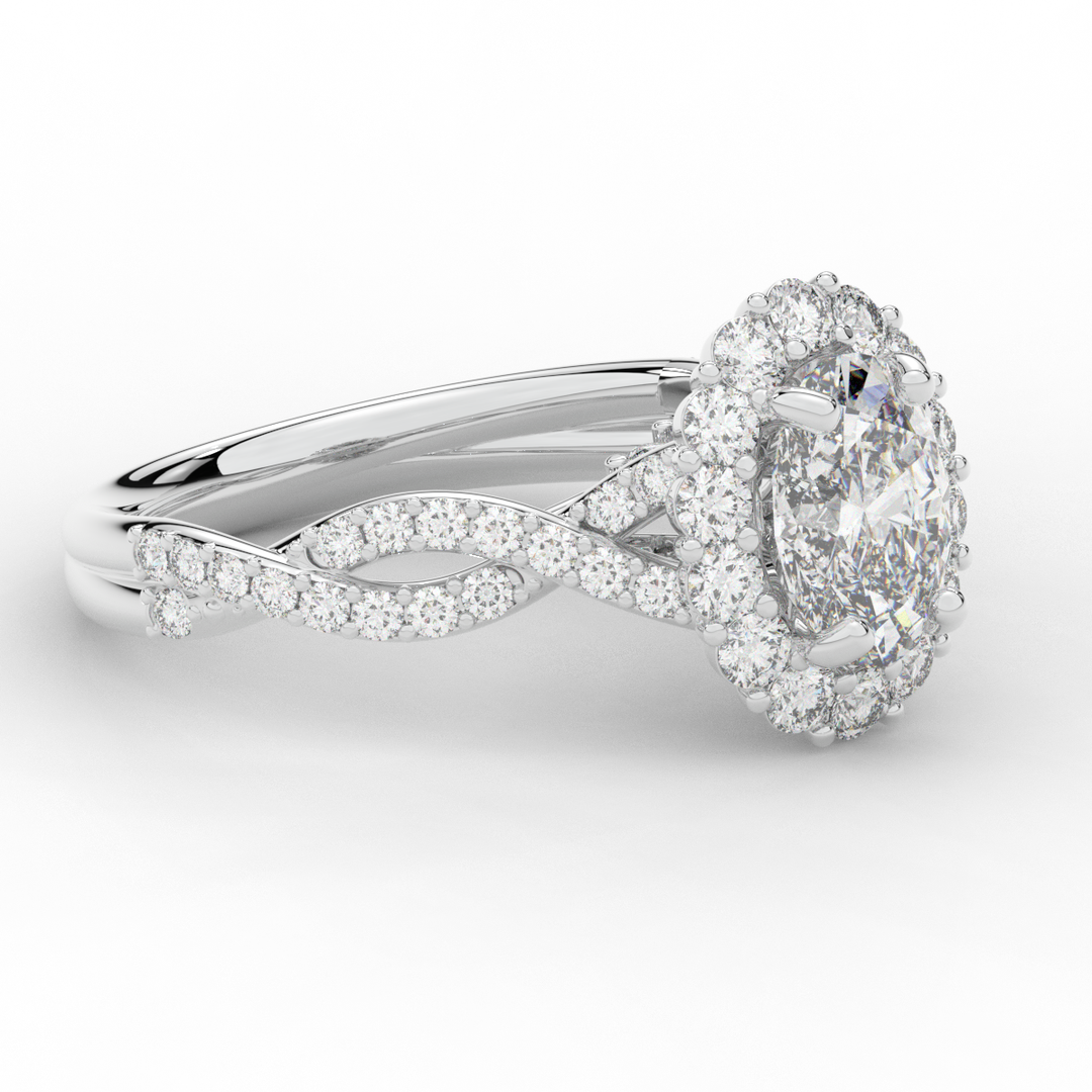 1.75CT.TW OVAL LAB DIAMOND HALO TWIST BAND ENGAGEMENT RING - Nazarelle
