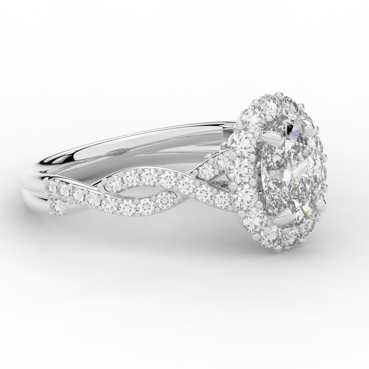 1.75CT.TW OVAL LAB DIAMOND HALO TWIST BAND ENGAGEMENT RING - Nazarelle