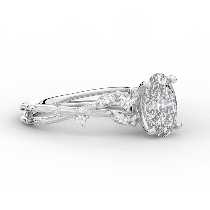 2.25CT.TW OVAL LAB DIAMOND STYLIZED VINE AND TREE BARK FINISH ENGAGEMENT RING - Nazarelle