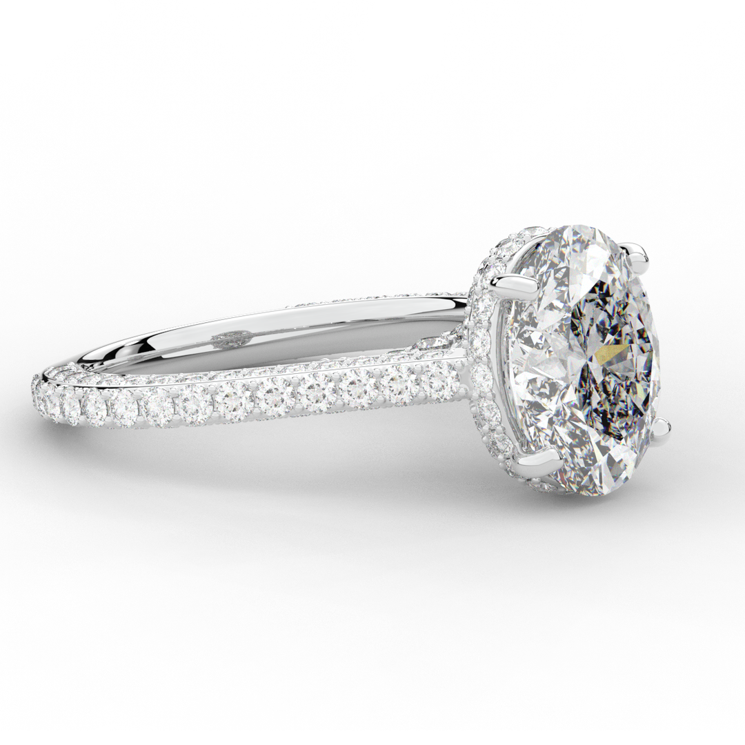 4.00CT.TW OVAL LAB DIAMOND UNDERHALO SOLITAIRE ENGAGEMENT RING - Nazarelle