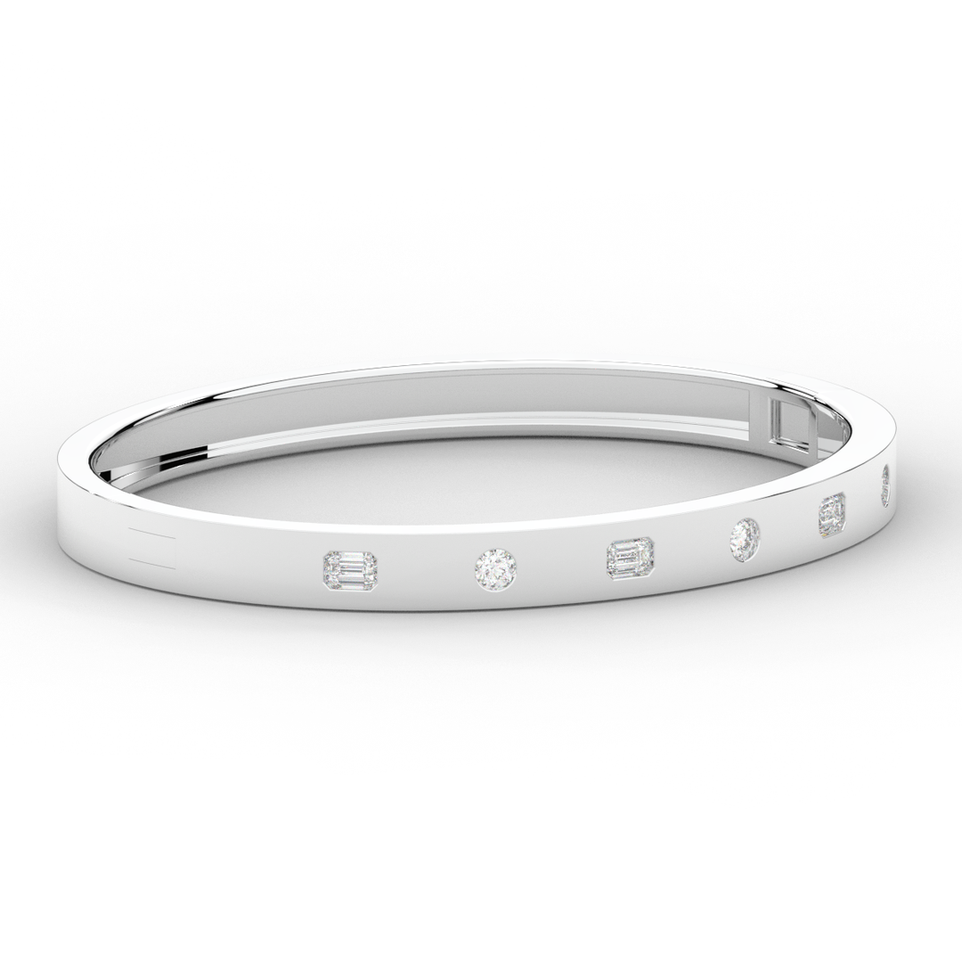 1.00CT.TW ROUND AND EMERALD CUT LAB DIAMOND BEZEL SET BANGLE - Nazarelle