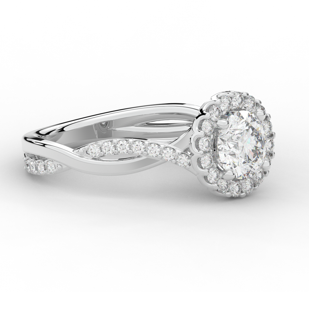 1.35CT.TW ROUND LAB DIAMOND HALO TWIST BAND ENGAGEMENT RING - Nazarelle