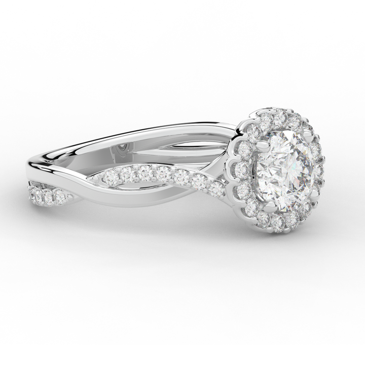 1.35CT.TW ROUND LAB DIAMOND HALO TWIST BAND ENGAGEMENT RING - Nazarelle