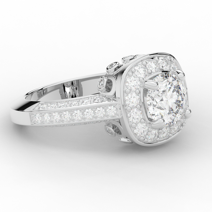 1.50CT.TW ROUND LAB DIAMOND HALO ENGAGEMENT RING - Nazarelle