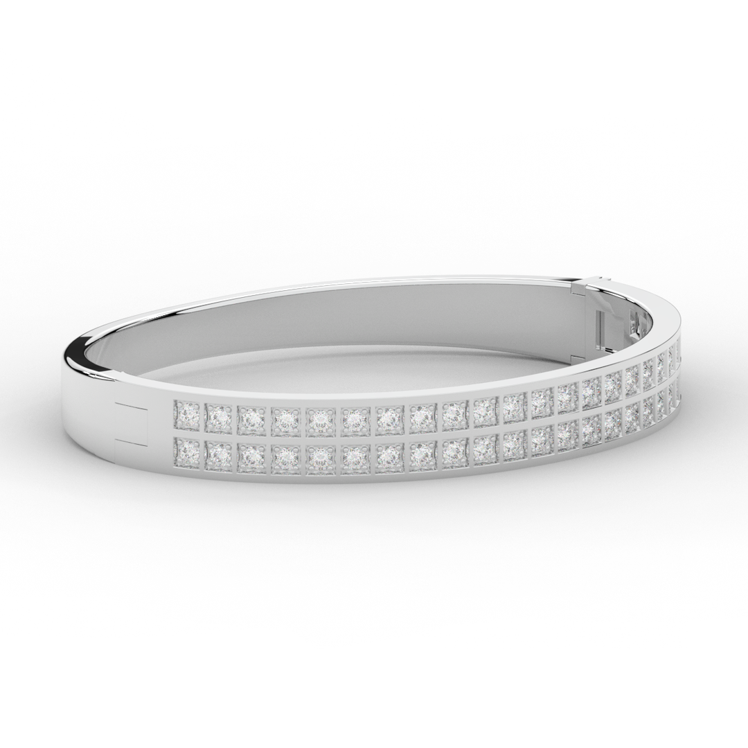 2.00CT.TW ROUND LAB TWO ROW DIAMOND BANGLE - Nazarelle