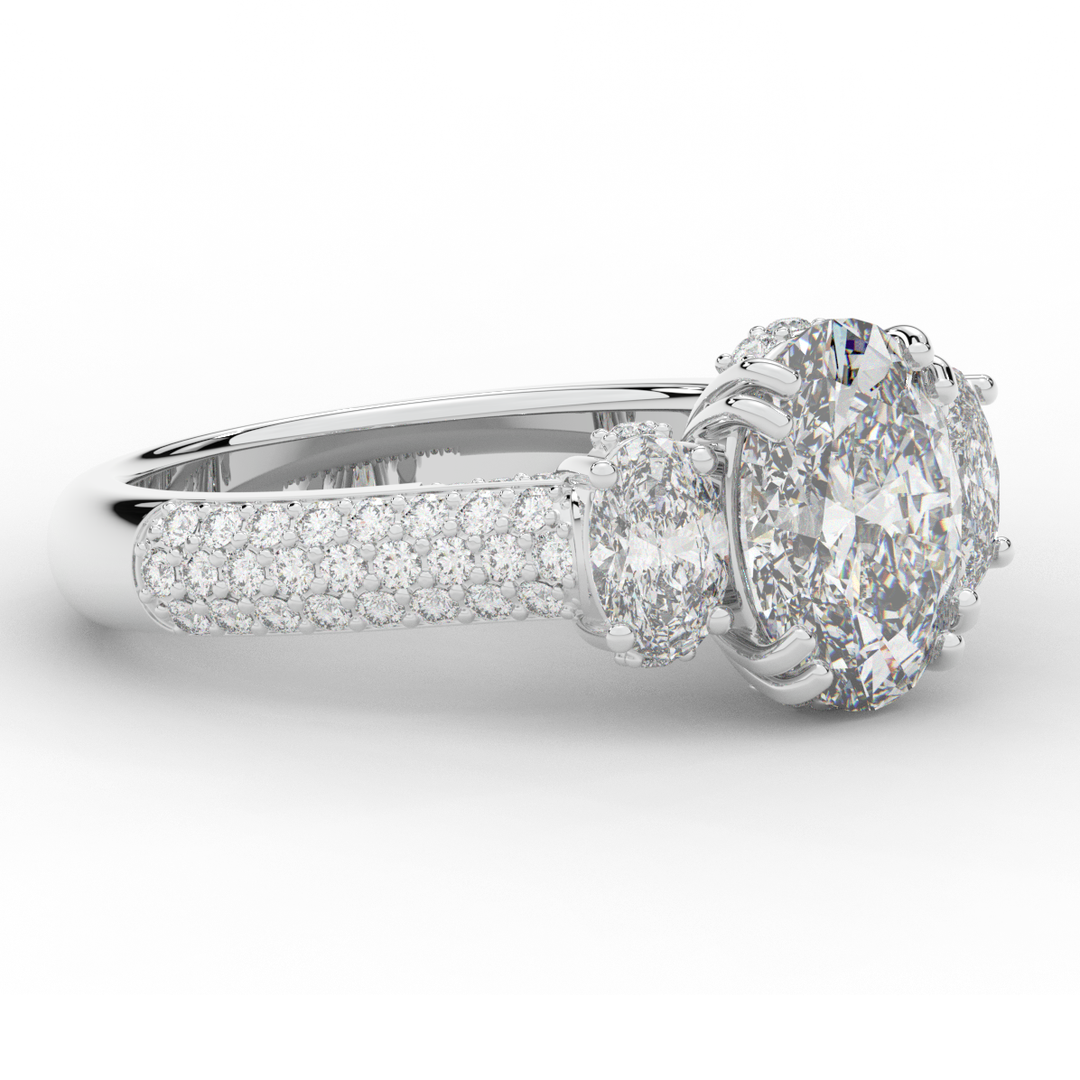 3.70CT.TW OVAL LAB DIAMOND 3 STONE ENGAGEMENT RING - Nazarelle