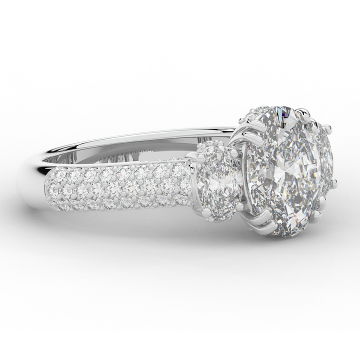 3.70CT.TW OVAL LAB DIAMOND 3 STONE ENGAGEMENT RING - Nazarelle