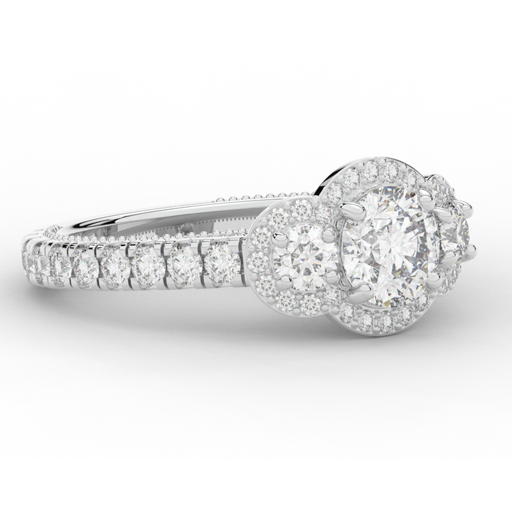 2.15CT.TW ROUND LAB DIAMOND 3 STONE HALO ENGAGEMENT RING - Nazarelle