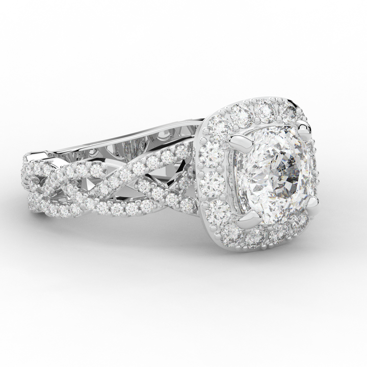 2.70CT.TW CUSHION LAB DIAMOND HALO TRIPLE TWIST ENGAGEMENT RING - Nazarelle