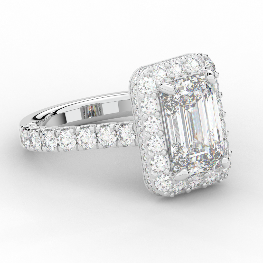 4.50CT.TW EMERALD CUT LAB DIAMOND HALO ENGAGEMENT RING - Nazarelle