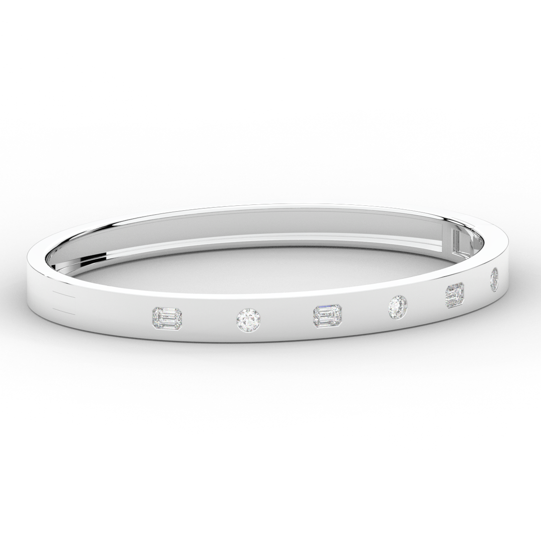 1.00CT.TW ROUND AND EMERALD CUT LAB DIAMOND BEZEL SET BANGLE - Nazarelle