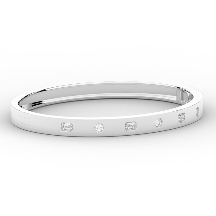1.00CT.TW ROUND AND EMERALD CUT LAB DIAMOND BEZEL SET BANGLE - Nazarelle
