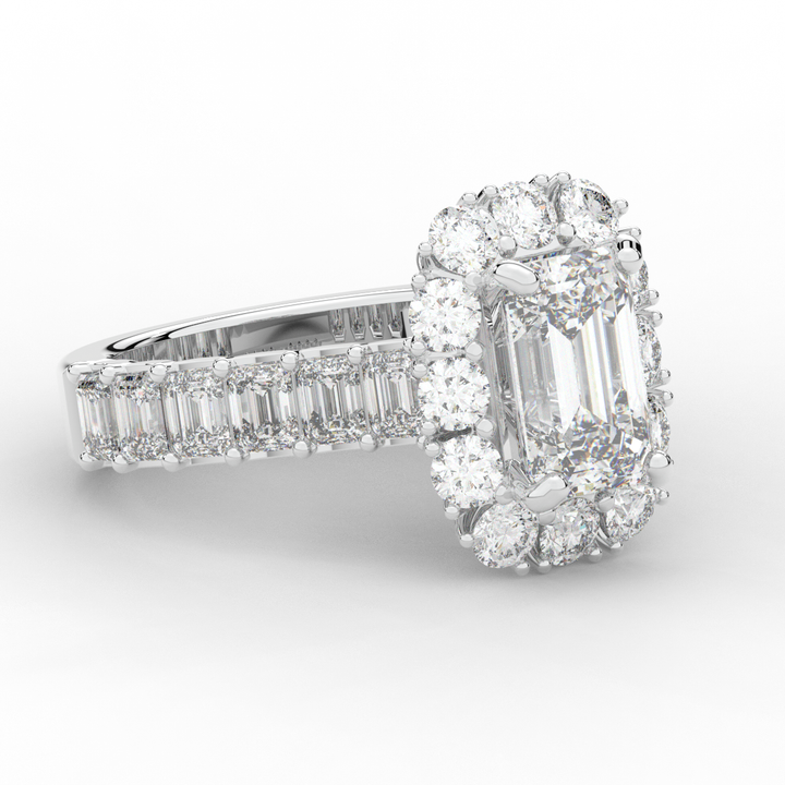6.00CT.TW EMERALD CUT LAB DIAMOND HALO ENGAGEMENT RING - Nazarelle