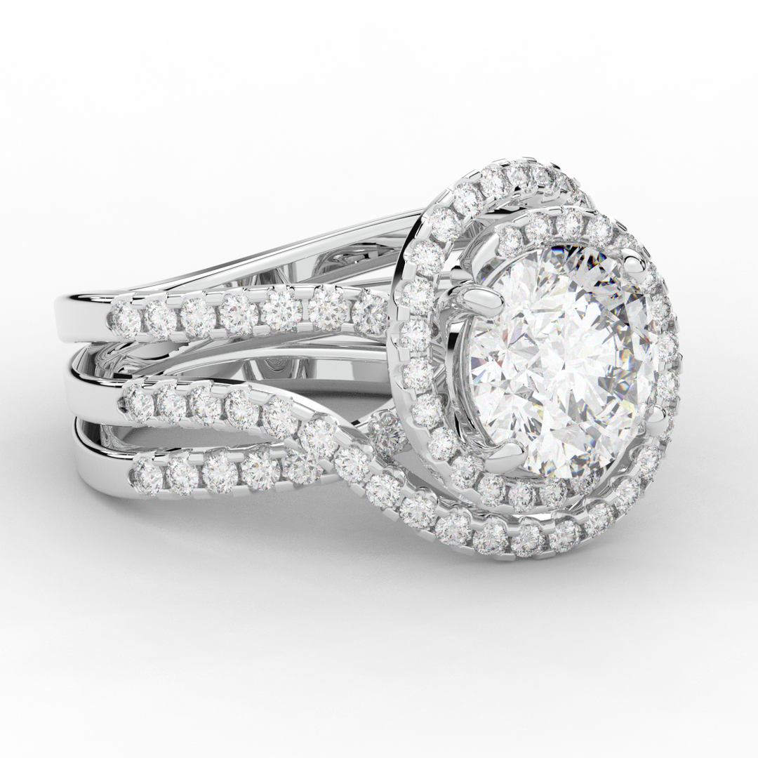 3.90CT.TW ROUND LAB DIAMOND TWIST HALO ENGAGEMENT RING - Nazarelle