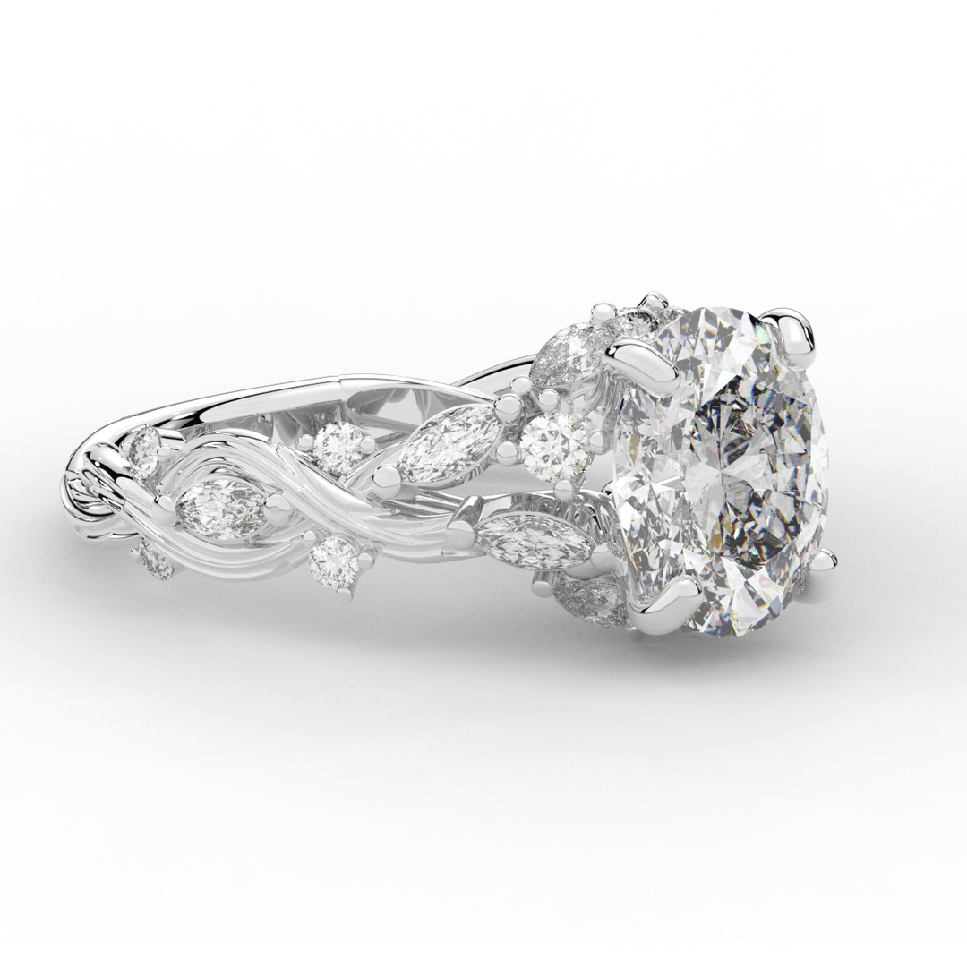 2.60CT.TW OVAL LAB DIAMOND STYLIZED VINE AND TREE BARK FINISH ENGAGEMENT RING - Nazarelle