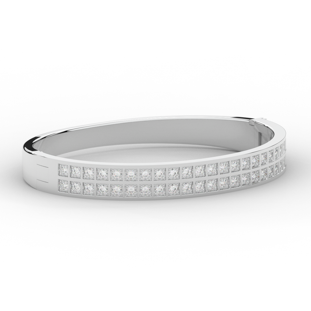 2.00CT.TW ROUND LAB TWO ROW DIAMOND BANGLE - Nazarelle