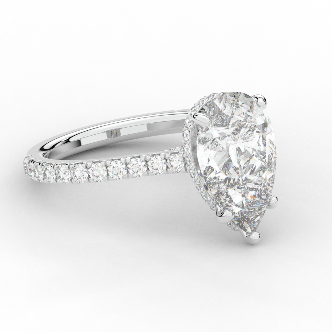 4.60CT.TW PEAR LAB DIAMOND UNDERHALO SOLITAIRE ENGAGEMENT RING - Nazarelle