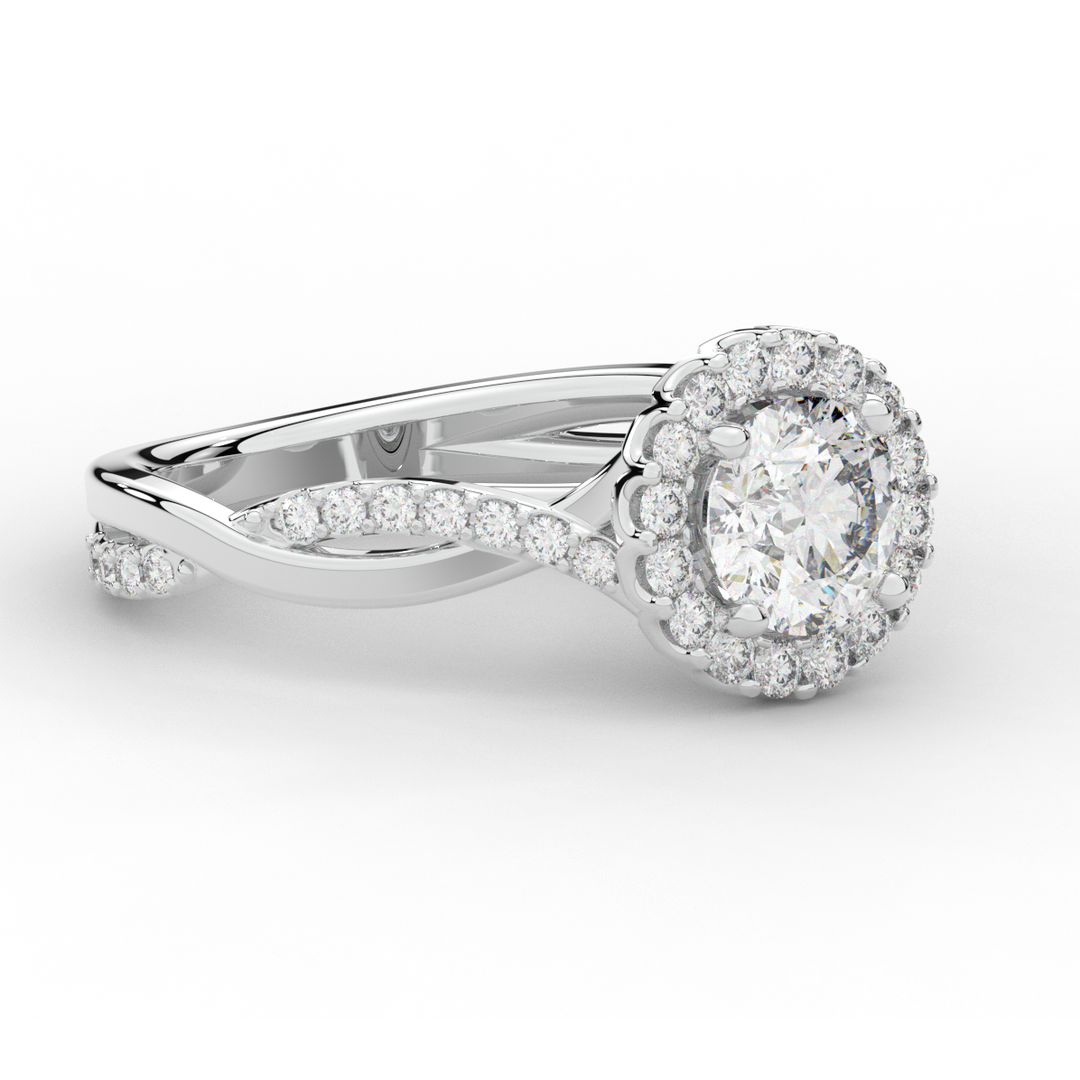1.35CT.TW ROUND LAB DIAMOND HALO TWIST BAND ENGAGEMENT RING - Nazarelle
