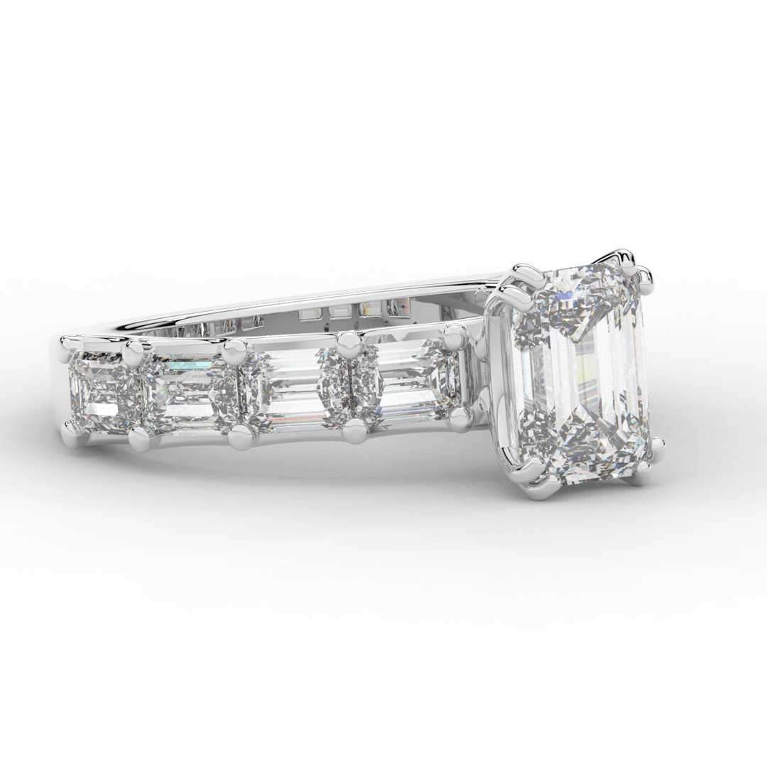 3.75CT.TW EMERALD CUT LAB DIAMOND SOLITAIRE ENGAGEMENT RING - Nazarelle