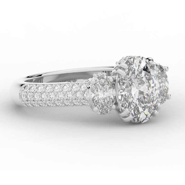 3.70CT.TW OVAL LAB DIAMOND 3 STONE ENGAGEMENT RING - Nazarelle
