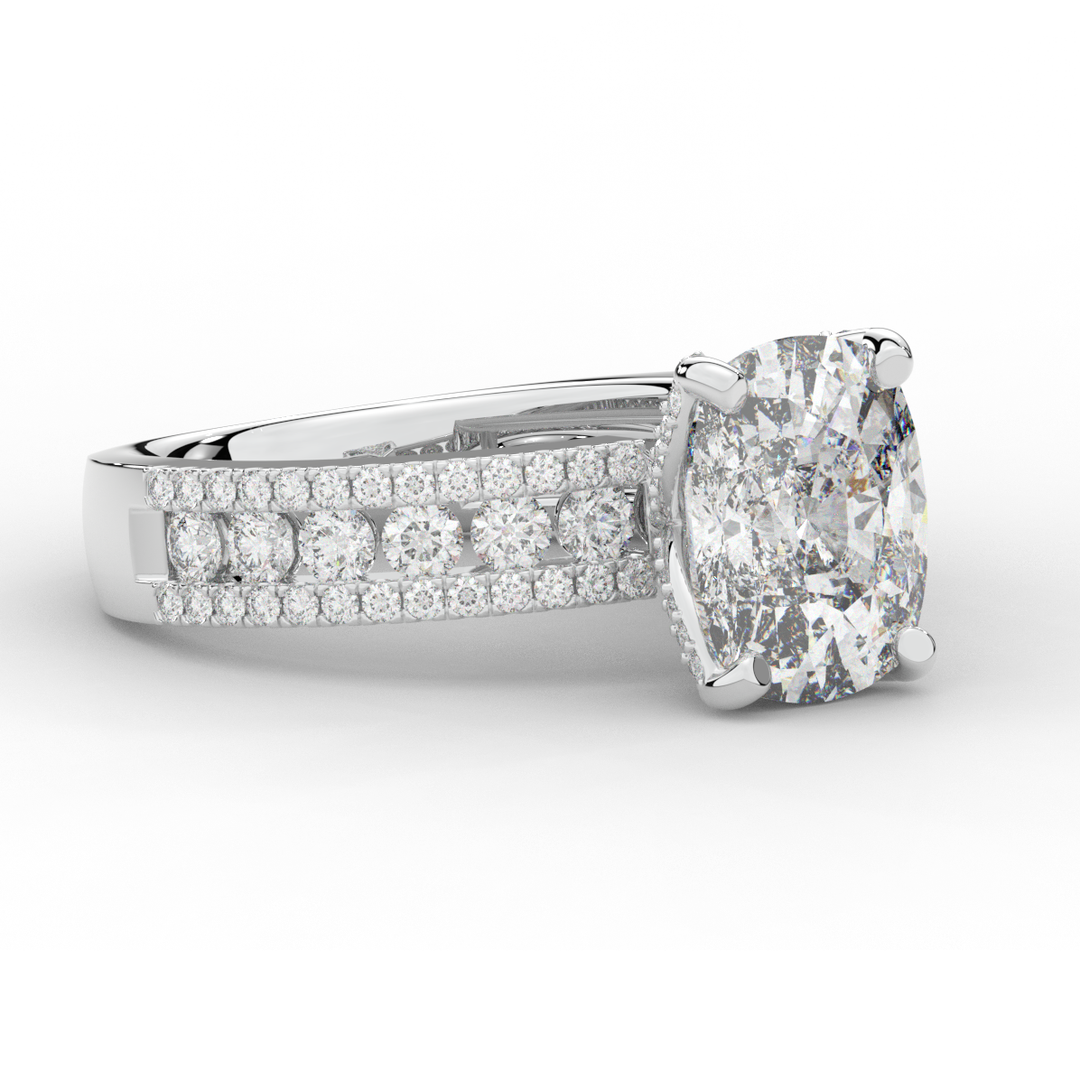 3.95CT.TW CUSHION LAB DIAMOND SOLITAIRE ENGAGEMENT RING - Nazarelle