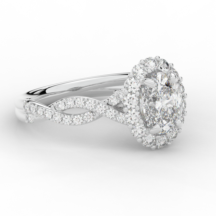 1.75CT.TW OVAL LAB DIAMOND HALO TWIST BAND ENGAGEMENT RING - Nazarelle