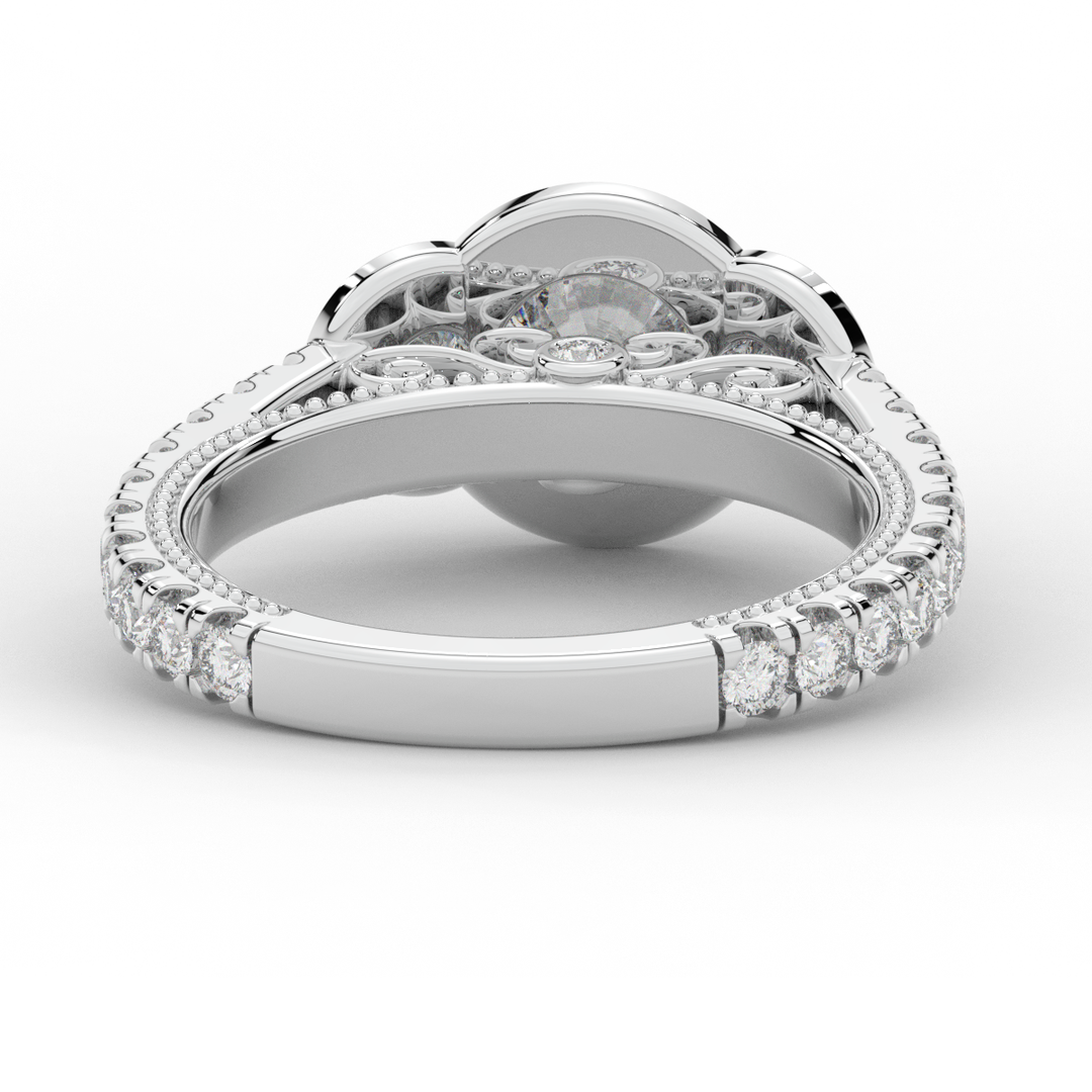 2.15CT.TW ROUND LAB DIAMOND 3 STONE HALO ENGAGEMENT RING - Nazarelle