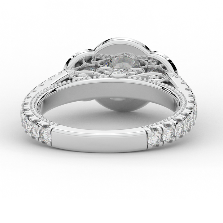 2.15CT.TW ROUND LAB DIAMOND 3 STONE HALO ENGAGEMENT RING - Nazarelle