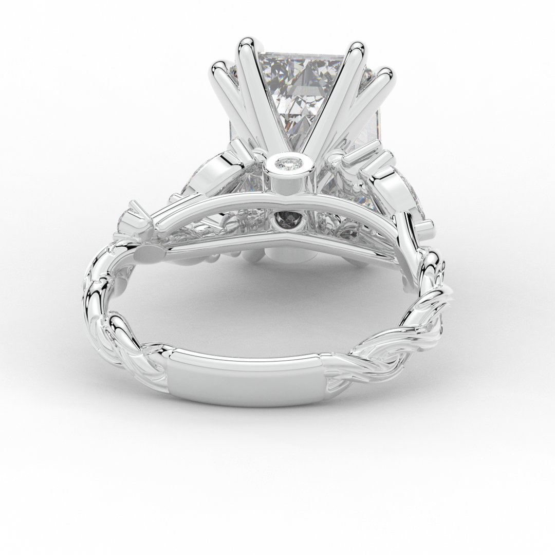 5.30CT.TW EMERALD CUT LAB DIAMOND STYLIZED VINE AND TREE BARK FINISH ENGAGEMENT RING - Nazarelle