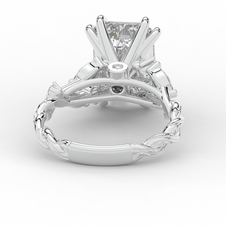 5.30CT.TW EMERALD CUT LAB DIAMOND STYLIZED VINE AND TREE BARK FINISH ENGAGEMENT RING - Nazarelle