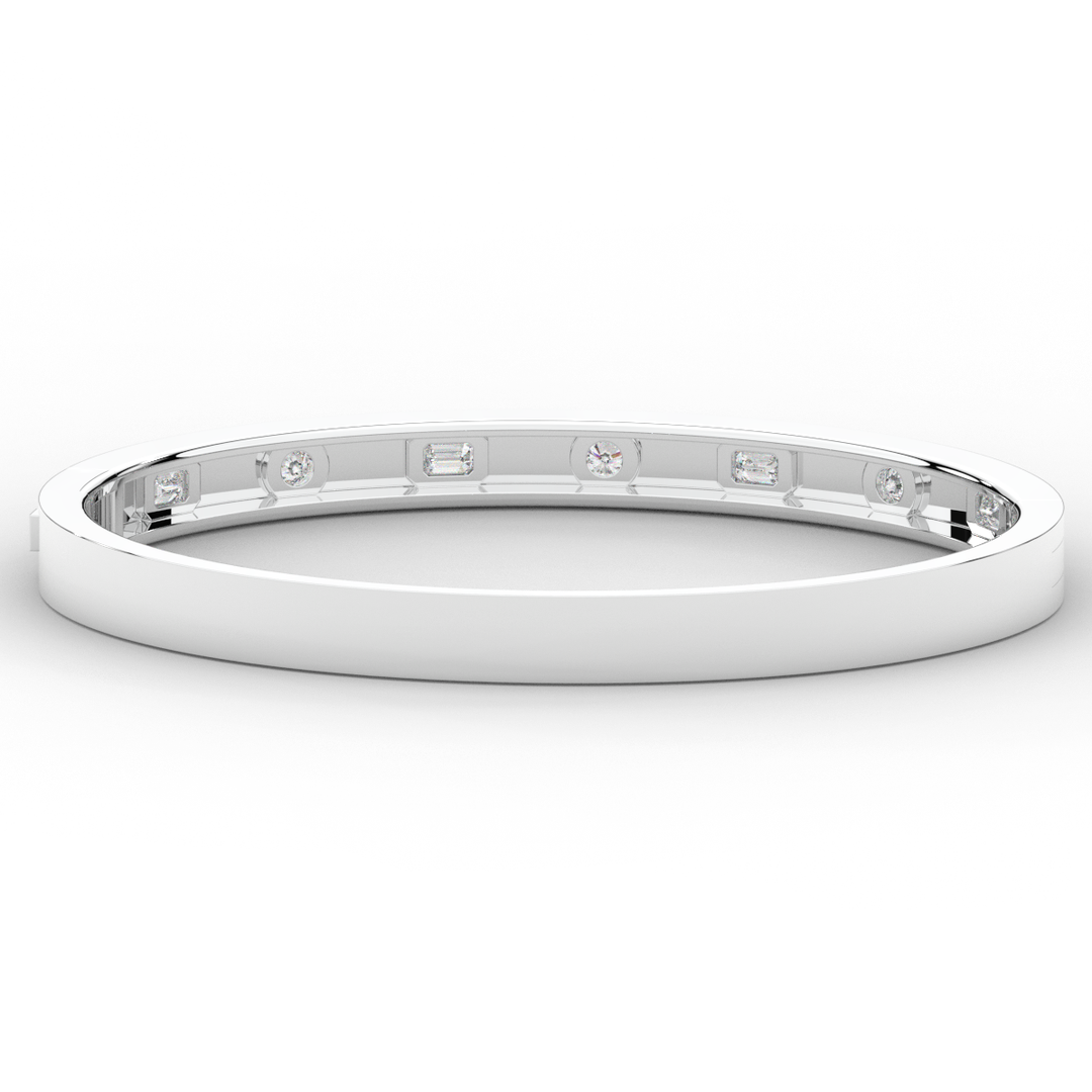 1.00CT.TW ROUND AND EMERALD CUT LAB DIAMOND BEZEL SET BANGLE - Nazarelle