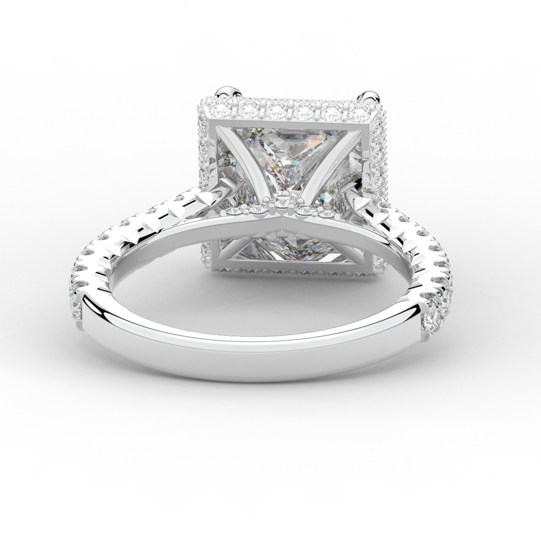 3.90CT.TW PRINCESS LAB DIAMOND HALO ENGAGEMENT RING - Nazarelle