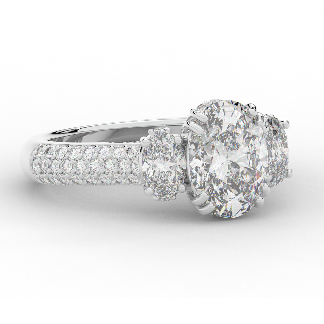 3.70CT.TW OVAL LAB DIAMOND 3 STONE ENGAGEMENT RING - Nazarelle